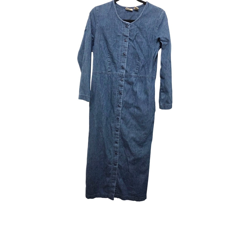 L.L Bean Women Denim Button-Down‎ Maxi Dress Long Sleeves Size 6